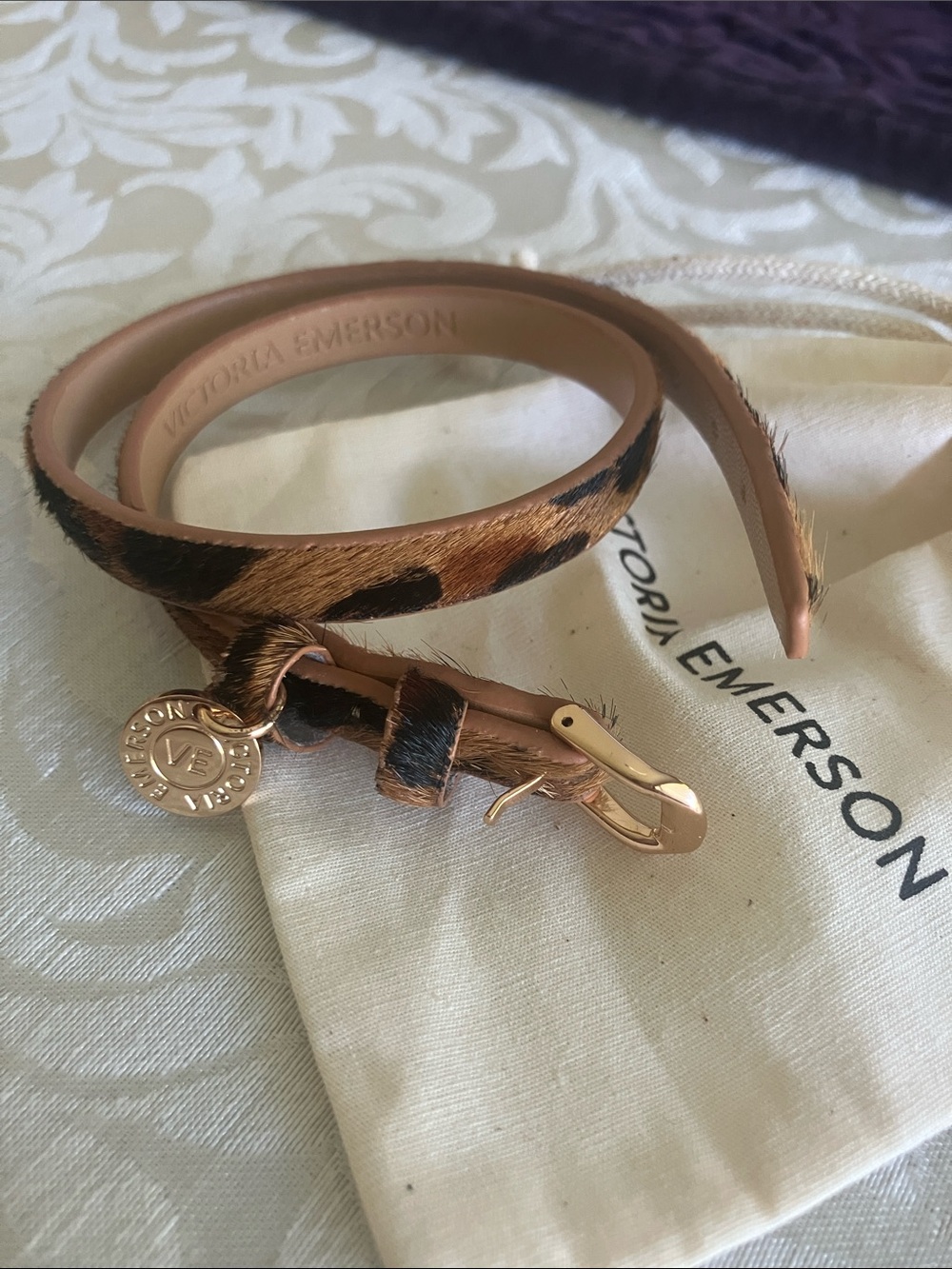 Victoria Emerson Leopard-Print Haircalf Wrap Belt with Gold Hardware